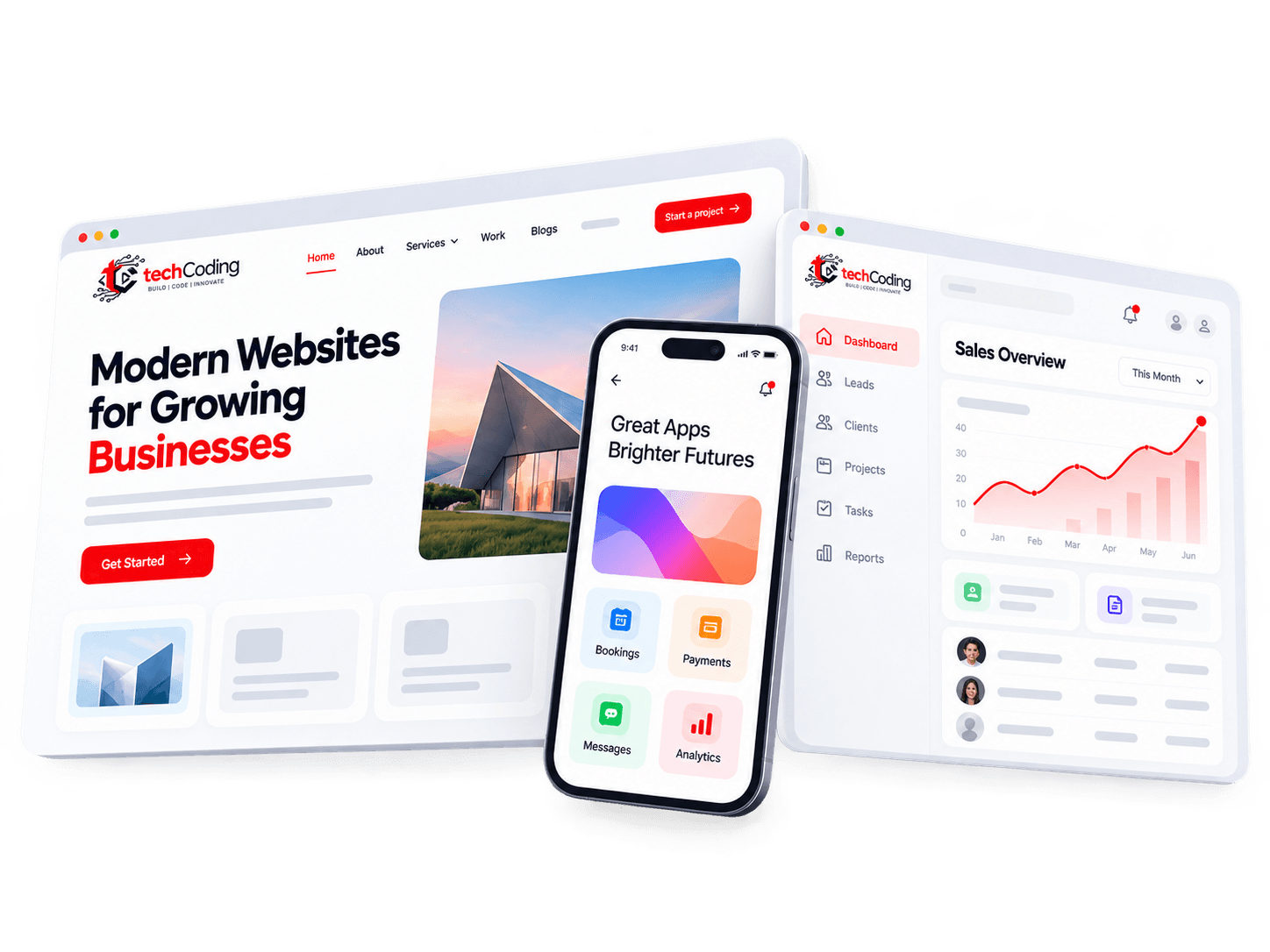 Website, mobile app and CRM solutions developed by TechCoding